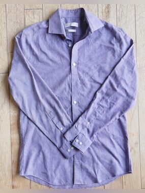 Michael Kors Purple Micro‑Check No Iron Button Front Shirt Size 15